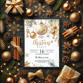 Elegant Guld Ornament Poinsettia jul Party Inbjudningar