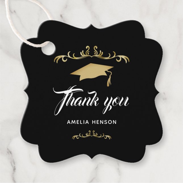 Elegant Guld Ornament Studentmössa Gåvor Etiketter (Framsida)