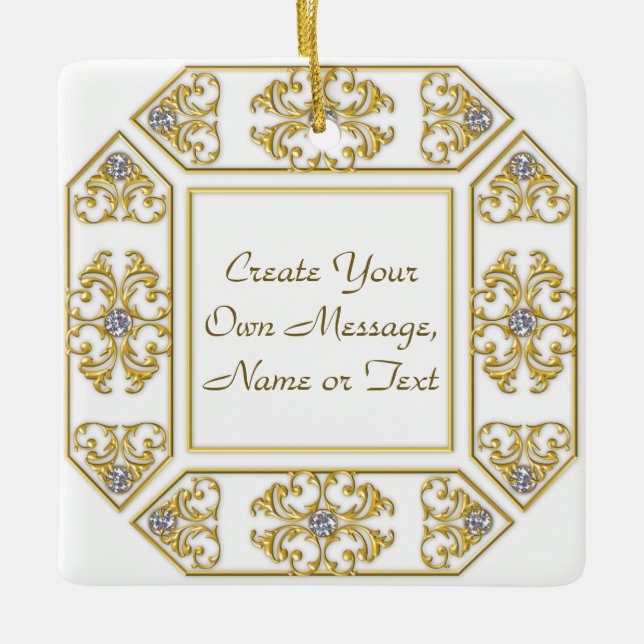 Elegant Guld Ornamental Gräns med diamantaccent Julgransprydnad Keramik (Framsida)