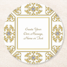 Elegant Guld Ornamental Gräns med diamantaccent Underlägg Papper Rund