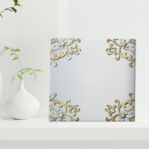 Elegant Guld Ornate Baroque Filigree Gräns Kakelplatta