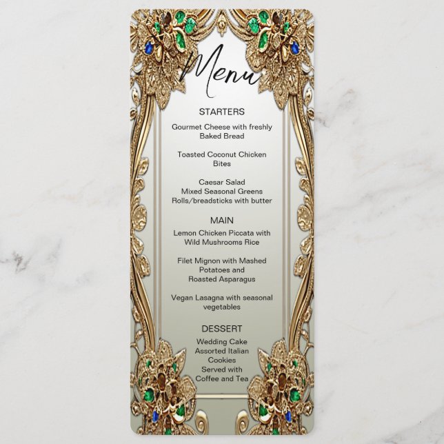 Elegant Guld Ornate Bröllop Menu Meny (Framsida)