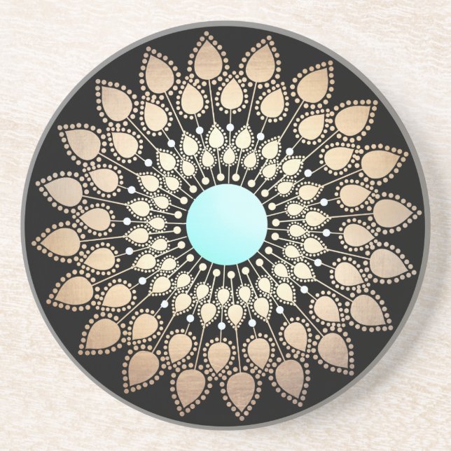 Elegant Guld Ornate Lotus Mandala Underlägg Sandsten (Framsidan)