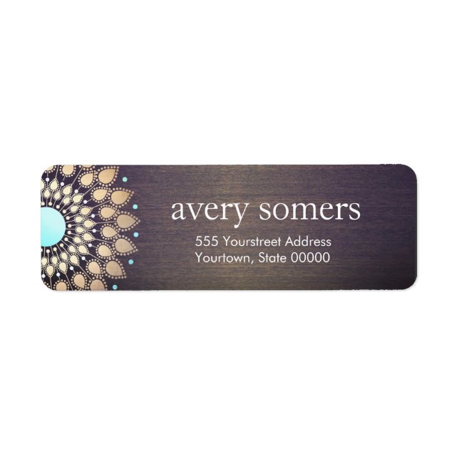 Elegant Guld Ornate Lotus Mandala Wood look Returadress Etikett (Framsidan)