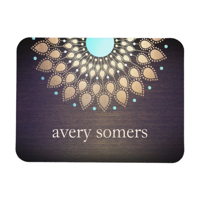 Elegant Guld Ornate Lotus Mandala Wood Magnet (Horisontell)