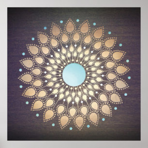 Elegant Guld Ornate Lotus Mandala Wood Poster