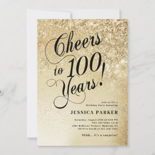 Elegant guld överraskning 100-årsdag inbjudningar