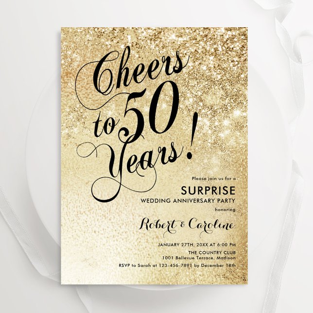 Elegant guld överraskning 50-årsjubileum inbjudningar (Skapare uppladdad)
