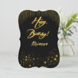 Elegant Guld på Black Birthday Inbjudningar
