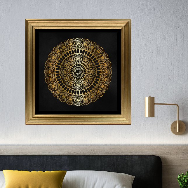 Elegant Guld på Black Lotus Henna Mandala Print Poster (Skapare uppladdad)