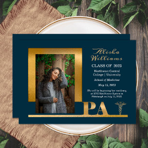Elegant Guld PA Caduceus 1 Photo Teal Grad Meddelande