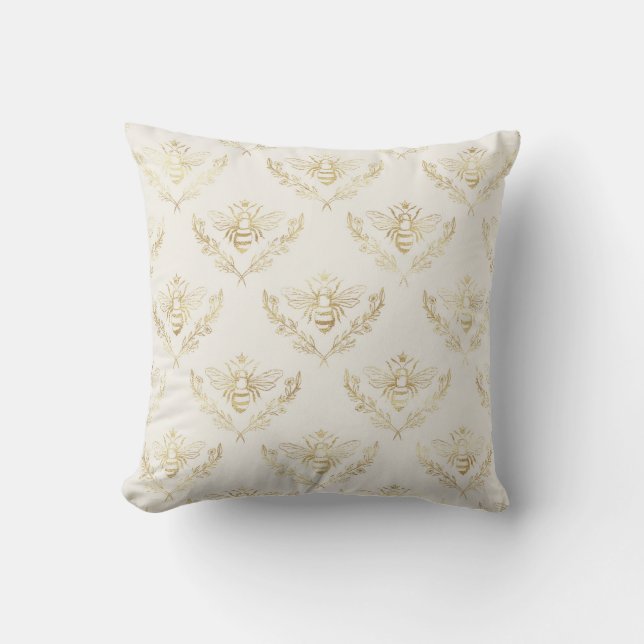 Elegant, Guld på Cream, bin. Kudde (Framsida)