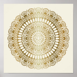 Elegant Guld på Cream Lotus Henna Mandala Print Poster
