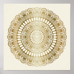 Elegant Guld på Cream Lotus Henna Mandala Print Poster