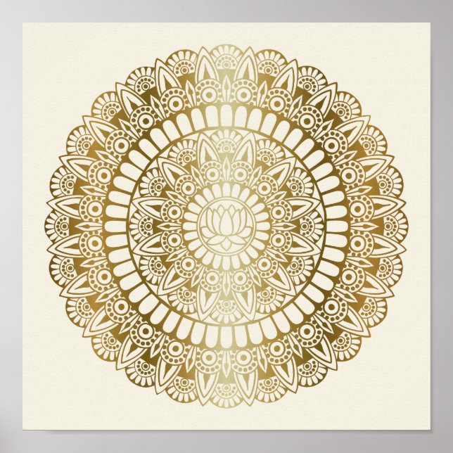 Elegant Guld på Cream Lotus Henna Mandala Print Poster (Framsidan)