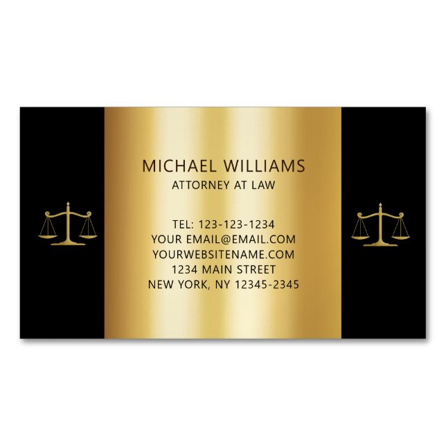 Elegant Guld på justitieministerns svarta skalor Magnetiska Visitkort (Framsida)
