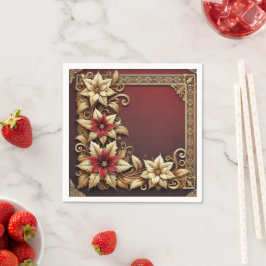 Elegant guld på röd julstjärna ram decoupage pappersservett