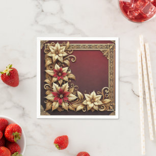 Elegant guld på röd julstjärna ram decoupage pappersservett