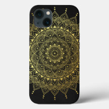 Elegant Guld på Soft Black Blommigt Henna Mandala