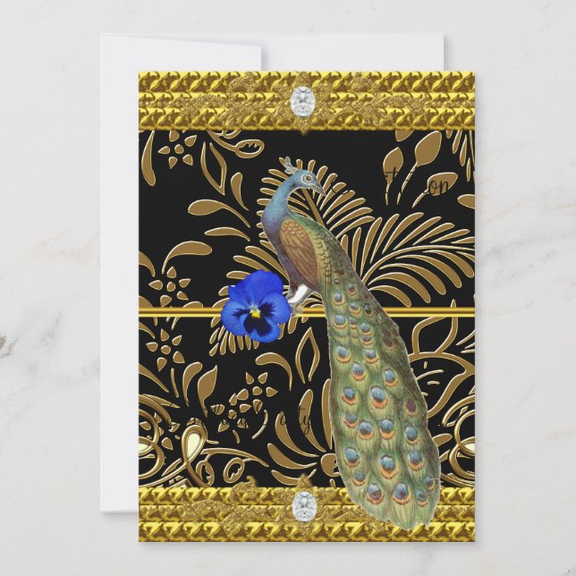 Elegant Guld  Påfågel Inbjudan (Framsida)