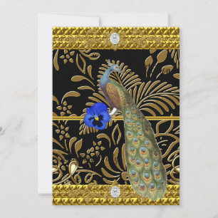 Elegant Guld  Påfågel Inbjudan