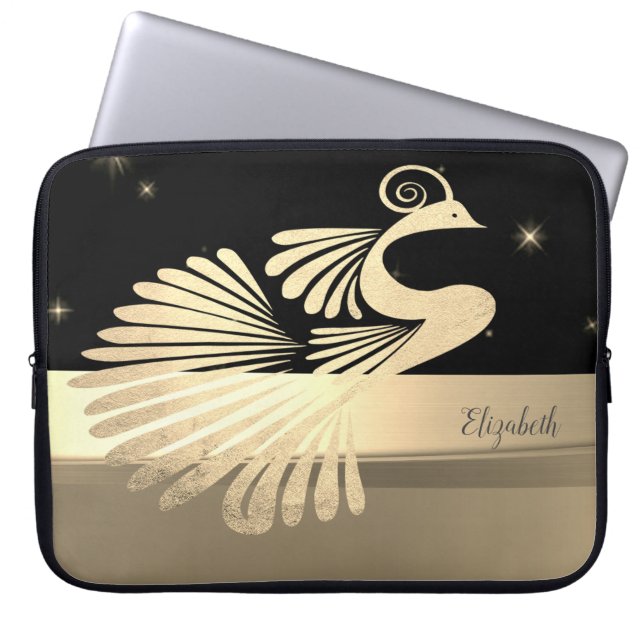 Elegant Guld Påfågel - Personlig Laptop Fodral (Framsidan)