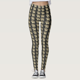 Elegant guld paisley blommande elefanter, svart da leggings