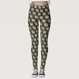Elegant guld paisley blommande elefanter, svart da leggings