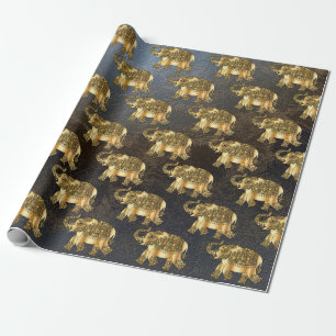 Elegant guld paisley blommig elefant, läderlook presentpapper