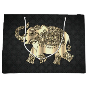 Elegant Guld Paisley Blommigt Elephant, Black Dama