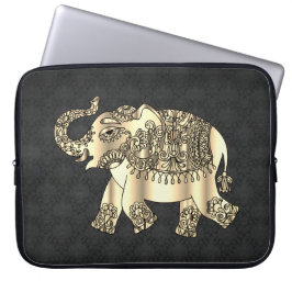 Elegant Guld Paisley Blommigt Elephant, Black Dama Laptop Fodral