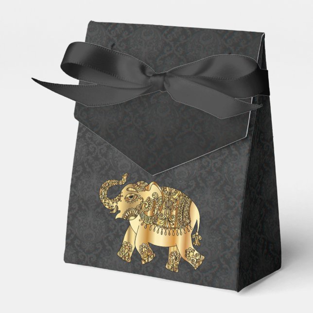 Elegant Guld Paisley Blommigt Elephant, Black Dama Presentaskar (Framsidan Sidan)