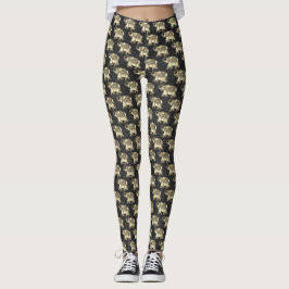 Elegant Guld Paisley Blommigt Elephants,Black Dama Leggings