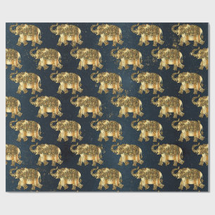 Elegant guld paisley blomster elefant, mörkblå presentpapper