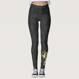 Elegant guld paisley blomster elefant, svart damas leggings