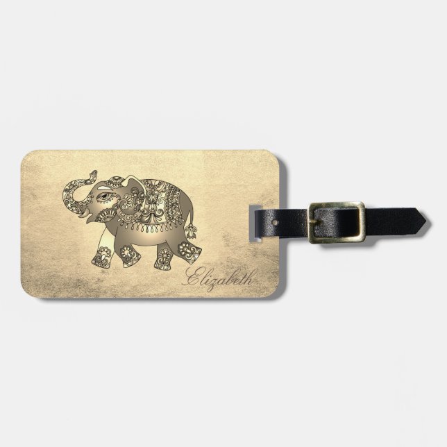 Elegant Guld,Paisley Elefant  Bagagebricka (Horisontell Framsida)