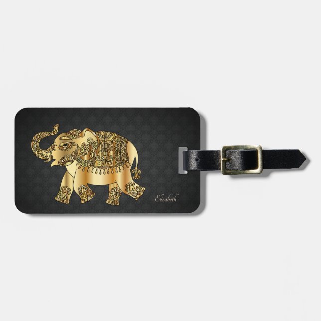 Elegant guld paisley elefant, Damaskus-personlig Bagagebricka (Horisontell Framsida)