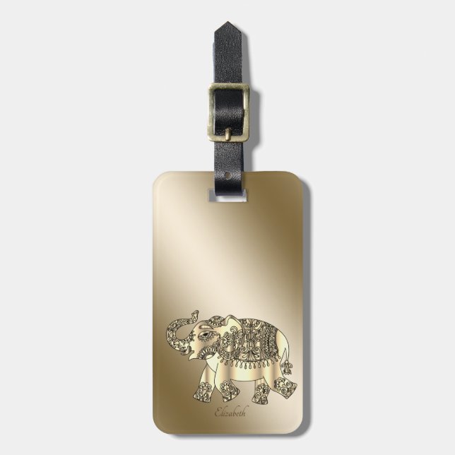Elegant guld paisley elefant-Personlig Bagagebricka (Vertikal Framsida)