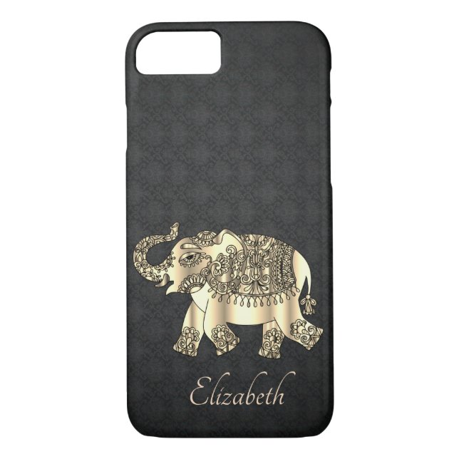 Elegant Guld Paisley Elephant,Damask-Personlig Case-Mate iPhone Skal (Baksida)