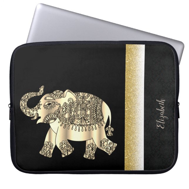 Elegant Guld Paisley Elephant,Damask-Personlig Laptop Fodral (Framsidan)