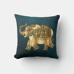 Elegant Guld Paisley Elephant,Grönt Leather look Kudde