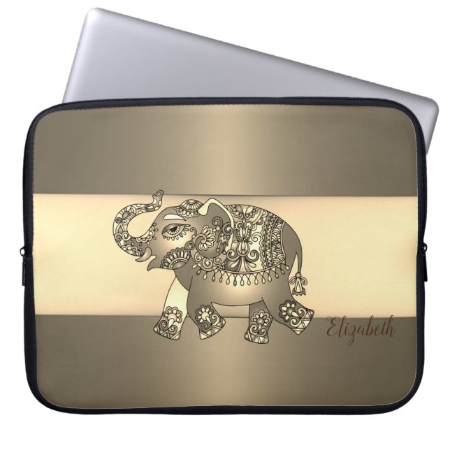 Elegant Guld Paisley Elephant-Personlig Laptop Fodral (Framsidan)