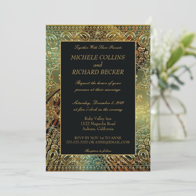 Elegant Guld Paisley Inbjudningar (Stående Fram)