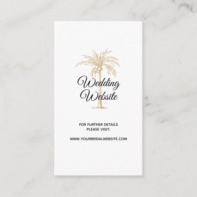 Elegant Guld Palmtree Bröllopswebbplats Tilläggskort (Framsida)
