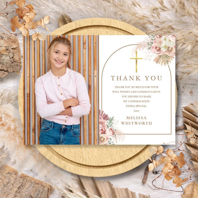 Elegant Guld Pampas Grass Blommigt Bekräftelse Tack Kort (Elegant Gold Pampas Grass Floral Confirmation Thank You Card)