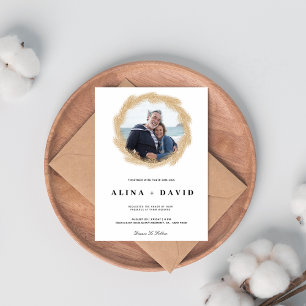 Elegant guld Pampas krans foto Bröllopsinbjudan Inbjudningar