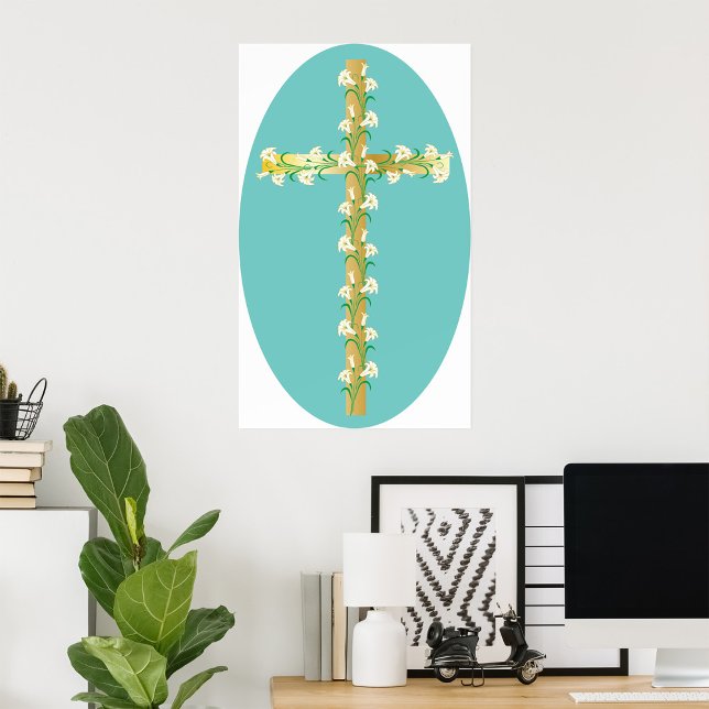 Elegant guld påskkors med vita liljor poster (Skapare uppladdad)