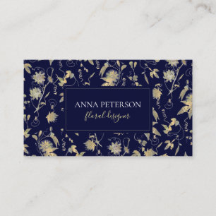 Elegant Guld Passion Flower Vine Mörk Navy Blue Visitkort