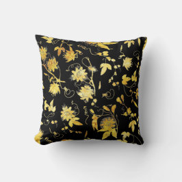 Elegant Guld Passionsblomma på svart Kudde