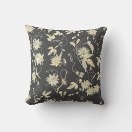 Elegant Guld Passionsblommor Mönster på Mörk Grått Kudde